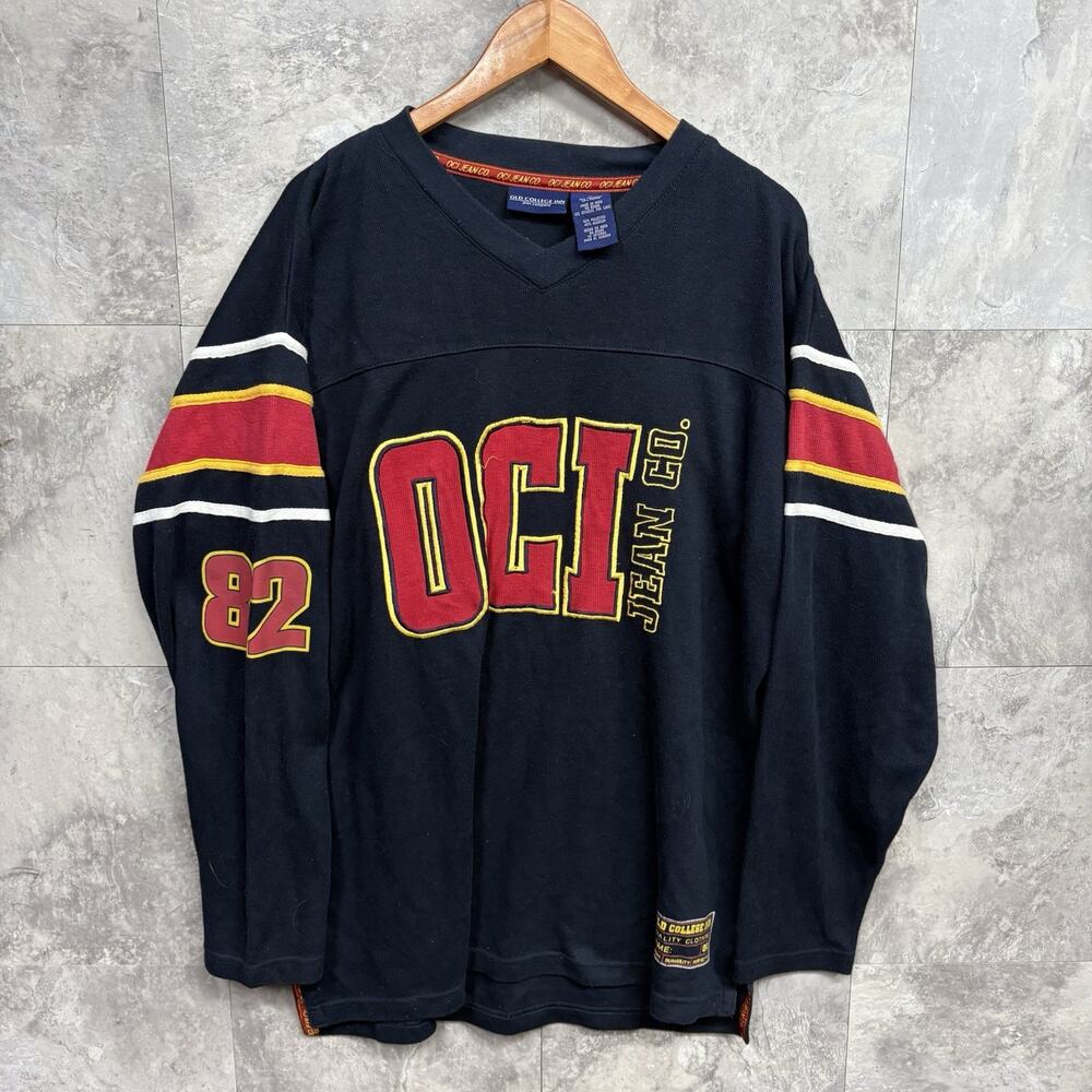 Vintage Y2K OCI Jeans Co Jersey Shirt Black Red Striped Long Sleeve Large